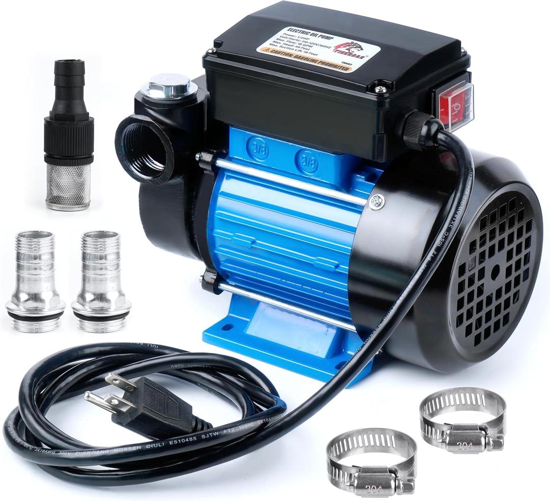 TIGEROAR Oil Transfer Pump 110V Electric Fuel Transfer Pump 18 GPM Kerosene Biodiesel Diesel Fuel Filling Oil Draining