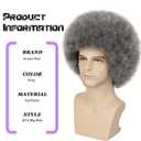 70s Grey Afro Wigs for Men Women Glueless Wear and Go Wig for Disco Halloween Costume Party Daily Use (Ombre Grey)