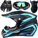 Motocross Helmet,Youth & Kids ATV Dirt Bike Motorcycle, BMX 4-Wheeler Off-Road Mountain Bike Helmet,DOT Certified,W/Gloves Goggles Mask 4-Piece Set (01 Blue, Medium)