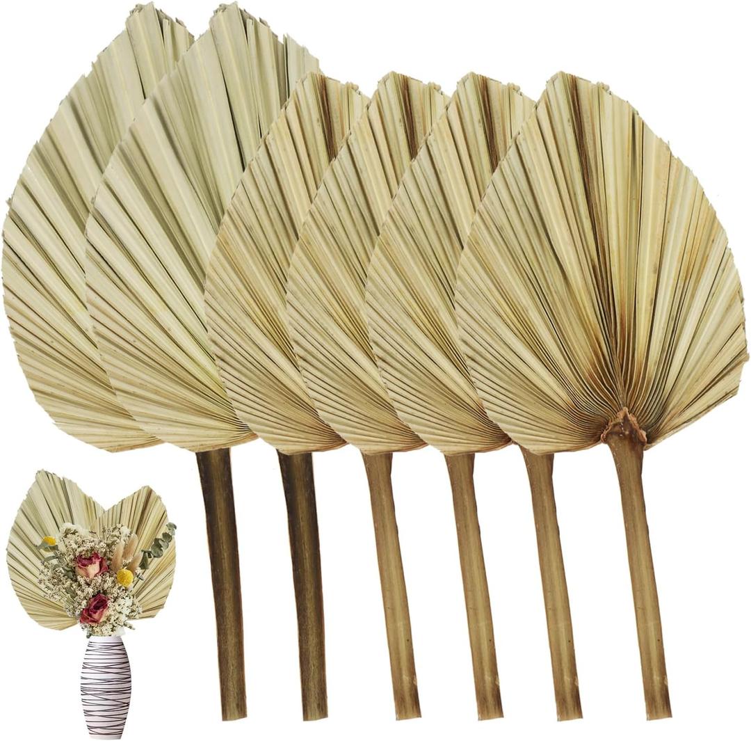 RUENXG Dried Palm Leaves 6 Pcs Naturally Dried Palm Spears Bouquet for Boho Wedding, Tropical Home Decor, Table Arrangements  Eco-Friendly Handcrafted Palm Fans (13.8 2 Sizes)