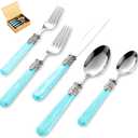 Caitlyn 20 pieces 18/10 Stainless Steel Silverware Sets With Blue Handle,Vintage Cutlery Sets,Sliverware set Service for 4,Dishware Safe (20, Blue)
