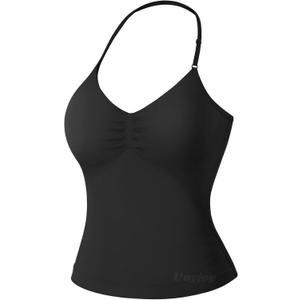 VOYJOY Impact Longline Strappy Top Workout Tank Tops for Women Impact Gym Sports Bra Camis, Black S