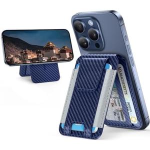 Miracase Magnetic Wallet for Men/Women, Adjustable Stand & Safety Flap, Compatible with MagSafe Wallet, 3 Slots, 6-8 Card Holder for iPhone 16/15/14/13/12 Series, RFID Blocking, Blue Carbon Fiber