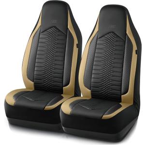 Skechers Memory Foam Car Seat Covers, Leather High Back Seat Covers Quilting Design,Waterproof Sports Car Seat Covers Front Seats,Airbag Compatible, Universal Fit for Most Cars, SUVs,Trucks,Beige