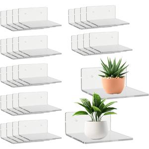 Haploon 30 Pcs Small Acrylic Floating Shelves Bulk for Wall 4 Inch Wall Mounted Shelves Invisible, L-Shaped Clear Acrylic Shelf for Bedroom, Bathroom, Living Room, Office