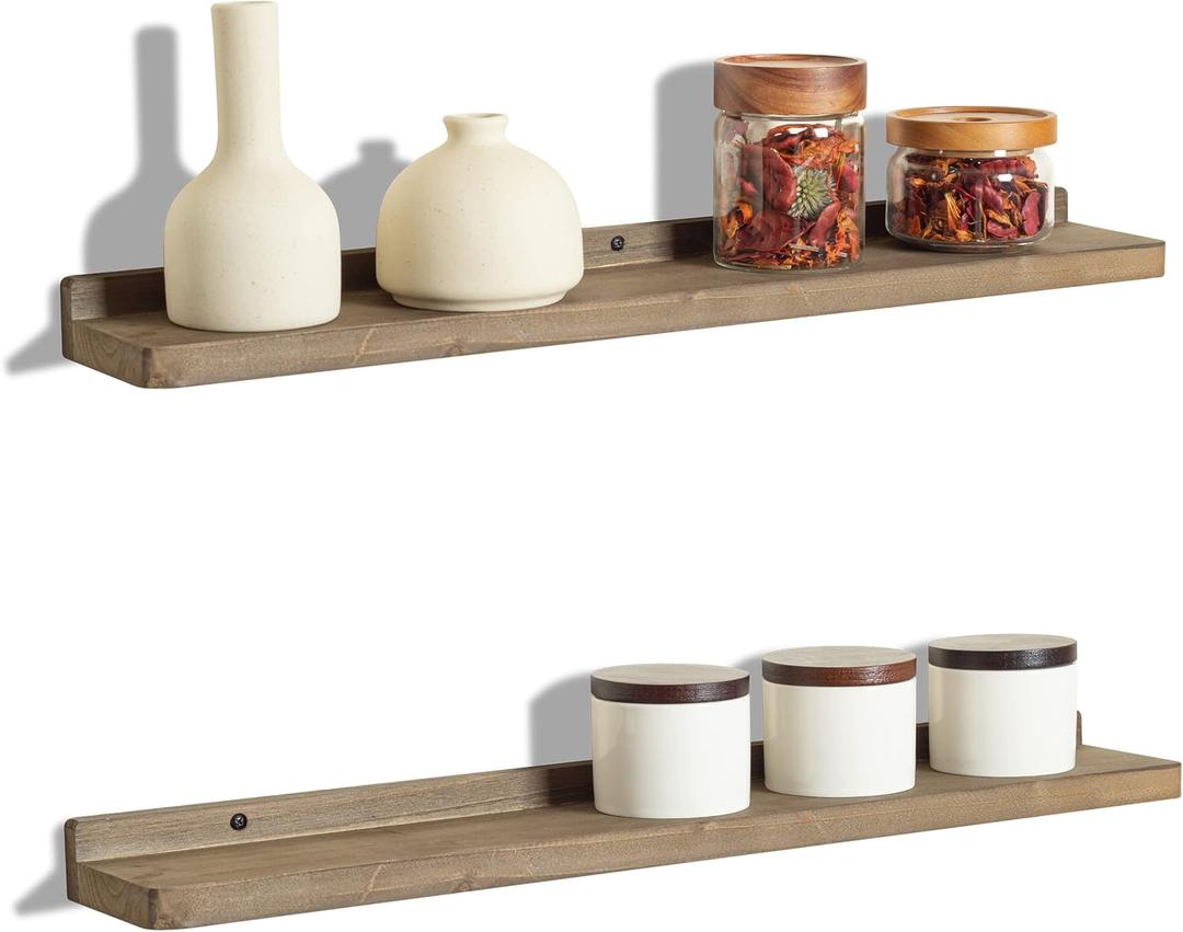 Freezing point Floating Shelf for Wall Set of 2 Natural Wood 23Inch Wall Shelves Decor Plant Display Collectibles Mounted Kitchen Bathroom Bedroom Corner Decorative Storage Stand Coffee, 234