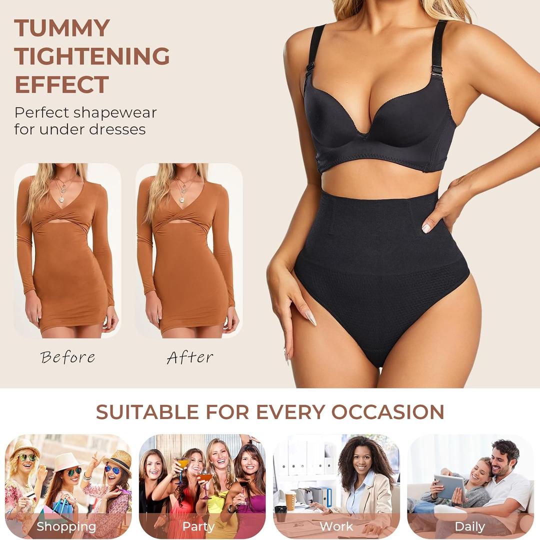 Dulchany Thong Shapewear Tummy Control Underwear 344 Black (XXL)