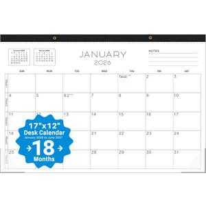 3 x 2026 desk calendar 17x12 Inch-Wall & Desk Planner Dual-Use Design,18-Month Use, clear plastic cover (Concise(Jan 2026 - June 2027))