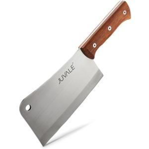 Juvale Meat Cleaver - 8-Inch Stainless Steel Blade, Wood Handle - Heavy-Duty Butcher Knife & Bone Cleaver for Beef Brisket, Meat Cutting & Chopping - Chopping Knife