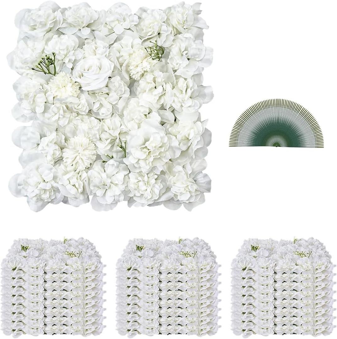 VEVOR 3D Flower Wall Panel, 24 PCS 15 x 15 inch, Artificial Floral Wall Background Mesh Backing Mat,Seamless Design&Easy Installation for Wedding Valentines Day Home Baby Party Backdrop Decor,White