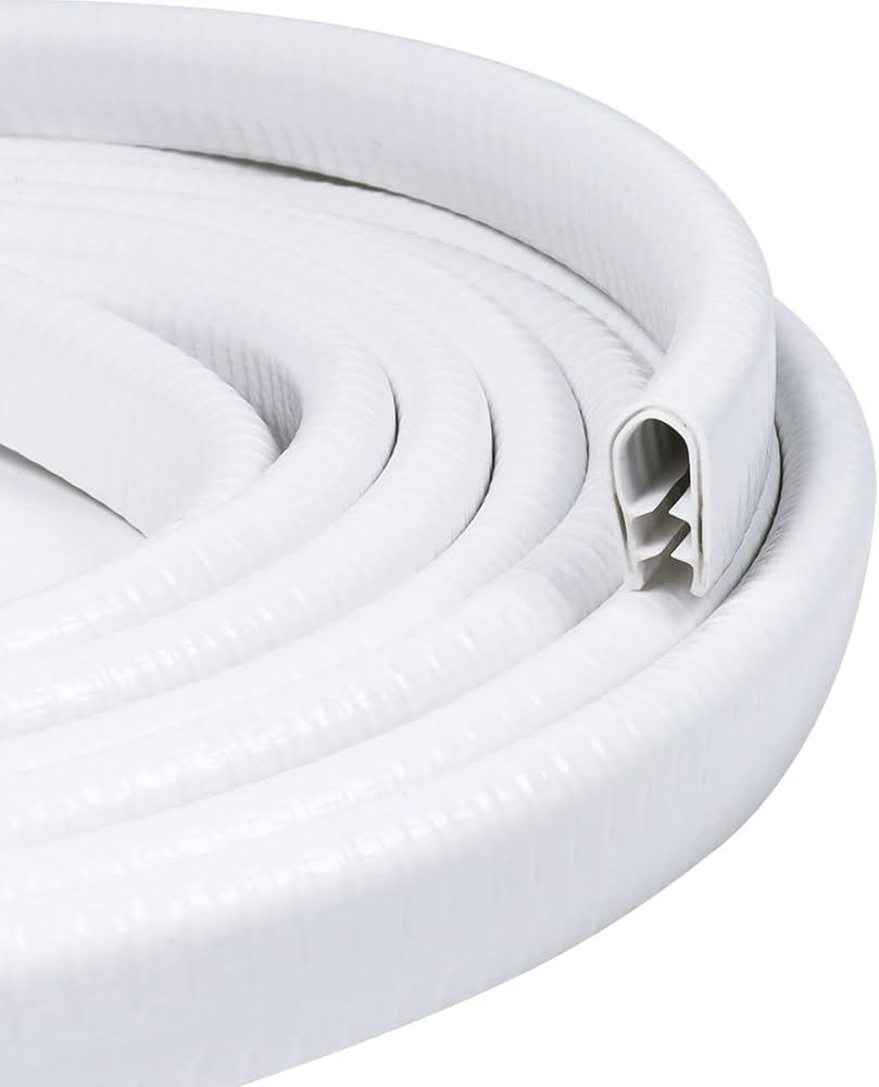 White Edge Trim 1/2" X 3/8" U-Channel Rubber Weatherstrip with Metal Fit Gap 3/64" to1/4 Car Door Edge Sealing Strip, PVC Weather Stripping Metal Edge Protector - 15Foot