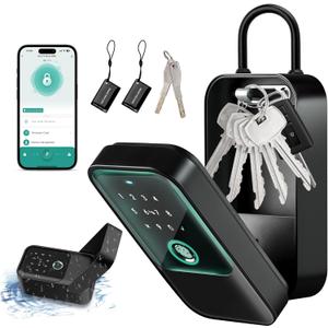 Moquin Smart Lock Box for House Keys, Fingerprint Lockbox Bluetooth Key Box with 5 Unlock Ways Fingerprint, Tuya App Control, Access Card, Passcodes, Manual Key for Airbnb & Home & Office & Garage