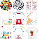 Glenmal 6 Sets DIY 100th Day of School Iron on Decals, Craft kit with Patches Pompoms Wiggle Eyes Gem Stickers Heat Transfer Stickers for School Party DIY Clothing T Shirt Bag