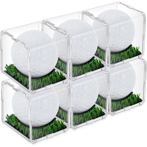 Tioncy 6 Pcs UV Protected Golf Ball Holder Display Case with Turf 2x2 x2 Inch Clear Acrylic Golf Ball Hole in one Stand Display Case Storage Box for Memorabilia Autograph Souvenir Collection