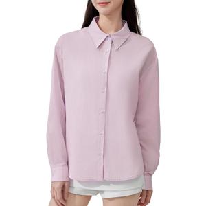 VVCsunshine Womens Button Down Shirts Solid Long Sleeve Blouses Breathable Casual Oxford Shirts Collared Tops (Large, Pink)