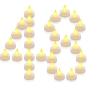 Homemory 48 Pack Waterproof Flameless Floating Tealights, Battery Flickering LED Tea Lights Candles - Wedding, Party, Centerpiece, Pool & SPA (Warm White)