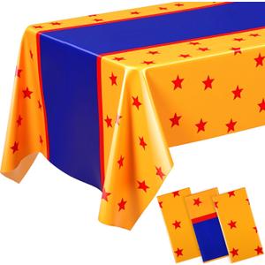 Oudain 3 Pcs Anime Theme Tablecloth 108 x 54 Inches Cartoon Table Covers Yellow Blue and Red Stars Print Table Cloth for Birthday Party Decoration
