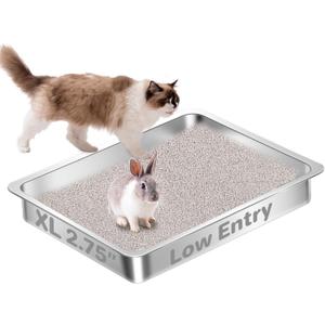 Low Entry Stainless Steel Cat Litter Box for Senior Cats, Large Metal Kitten Shallow Litter Box, Easy Access Kitty Litter Tray-19.68'' Lx 13.78'' W x 2.76'' H
