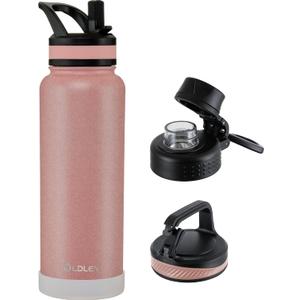 OLDLEY 40 oz Insulated Water Bottle With Straw, Stainless Steel Sports Water Cup Flask with 3 Lids(Straw, Spout and Handle Lid) Double Walled Travel Thermal Canteen Mug, Rose Gold