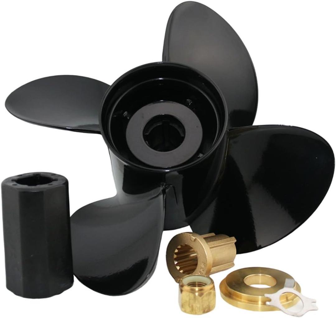 Boat Prop 4 Blade 13.8x10p 13.8x11p 13.8x13p 12.5x19p 13.4x15p 13x17p, Interchangeable Hub, 15 Spline Tooth, Compatible with Mercury 70 75 80 90 100 115 125 140hp Outboard Engines, Bigfoot, RH