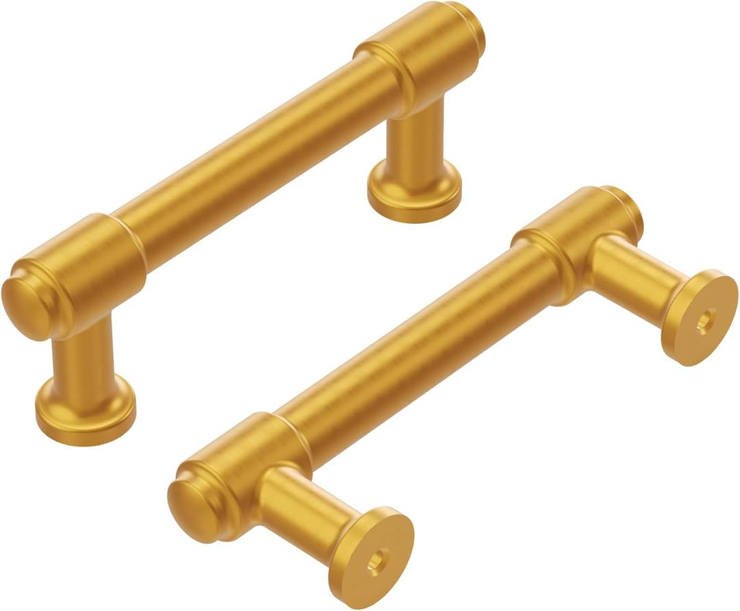 Hickory Hardware 10 Pack Solid Core Kitchen Cabinet Pulls, Luxury Cabinet Handles, Hardware for Doors & Dresser Drawers, 3 Inch Hole Center, Brushed Golden Brass, Piper Collection