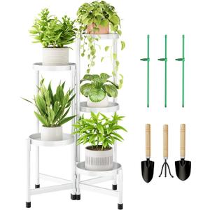 5 Tier Metal Plant Stand Indoor, Rotatable Corner Plant Shelf Outdoor, Tiered Flower Pot Display Stand, Multiple Plants Holder for Patio Living Room Balcony Garden Home Decor - White