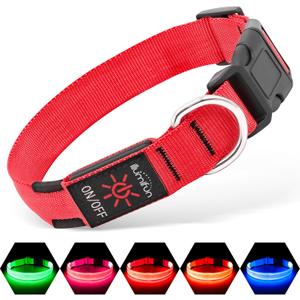 Illumifun Light Up Collar for Dogs, Rechargeable LED Dog Collar, Adjustable Safety Pet Collar Lights for Night Walking (Red, Large)