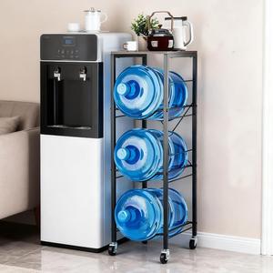 5 Gallon Water Jug Holder - 3-Tier Water Jug Rack with Wheel Reinforced X-Shape Design, 5 Gallon Water Jug Stand with Storage Shelves for Kitchen, Living Room, Office