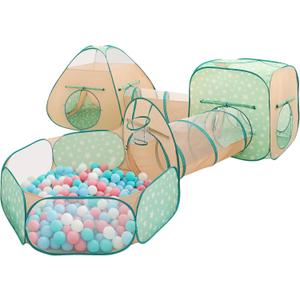 LimitlessFunN 5 in 1 Pop Up Kids Ball Pit Tents and Tunnels for Boys, Girls, Babies and Toddlers, Indoor/Outdoor Children Playhouse, Orange/Light Green