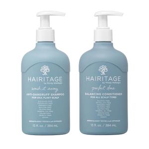 Hairitage Wash It Away Anti-Dandruff Shampoo - For Oily, Flaky Scalp - Reduces Dandruff + Perfect Dose Balancing Conditioner - Moisturizes and Soothes - 13 fl oz