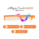 Allegro Combs 6000 Wide Tooth Teasing Lift Vented Hair Combs Space Tooth Barber Stylist Curly Hair Parting Made In The USA 6 Pcs. (Neon Orange)