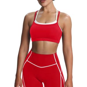 Aoxjox Women's Workout Sports Bras Takes Two Bra High Impact Training Fitness Running Yoga Crop Tank (Racing Red/White) XL