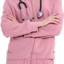 Medical Scrubs Set, Two-Piece Uniform with Full Zip Jacket 4 Way Stretch Workwear (X-Small, Pink)