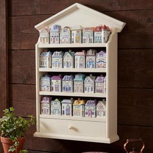 Chunful Vintage Wooden Spice Rack Village Style Display Shelf for 24 Jars