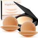 Nipple Covers for Women–2 Pairs Reusable Silicone Pasties, Adhesive&Waterproof, No Show Design with Travel Box (Beige)