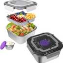 Salad Container for Lunch 2 Pack,3-Compartment Bento-Style Tray,1.5-oz Sacue Container, Dishwasher, Microwave, and Oven Safe (Gray&White)