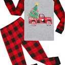 Little Hand Little Boys Long Sleeve Christmas Pajamas Plaid Pant Serts Kids Dinosaur Xmas Pjs Clothes for Toddler 7T Christmas Tree Gray