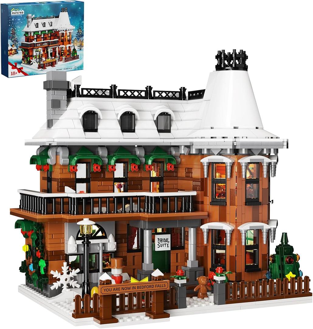 It's A Wonderful Life House Building Set with LED Light, Christmas Holiday Snow House Building Blocks Toy, Compatible with Lego Chritmas Village, Gifts for Friends、Family, Ages 18+ (1549PCS)
