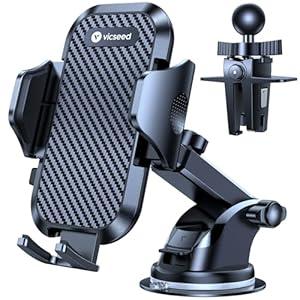VICSEED Strong Suction Car Phone Holder [Ultra-Stable for Heavy Phones & Thick Cases] 3-in-1 Dashboard Windshield Vent Mount, Military-Grade Truck Boat Automobile Cradles for iPhone & Android