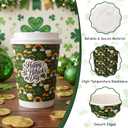 80 Pack St. Patrick's Day Disposable Coffee Cups with Lids 12oz Hot Cold Green Shamrock Paper Drinking Cups for Irish Holiday Spring Party Supplies