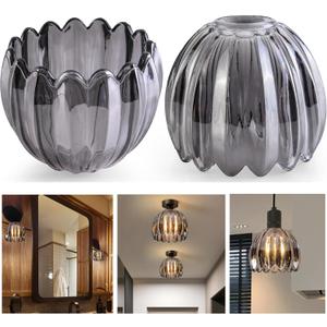 GO&SO Small Glass Smoke Grey Tulip Lamp Shades 2 Pcs Flower Art Blown Pendant Lamp Shade, 1.65" Top x 4.33" Diameter x 4.13" Height, 1.58lb, Replacement Mini Lamp Shade for Table Wall Lamp Chandelier