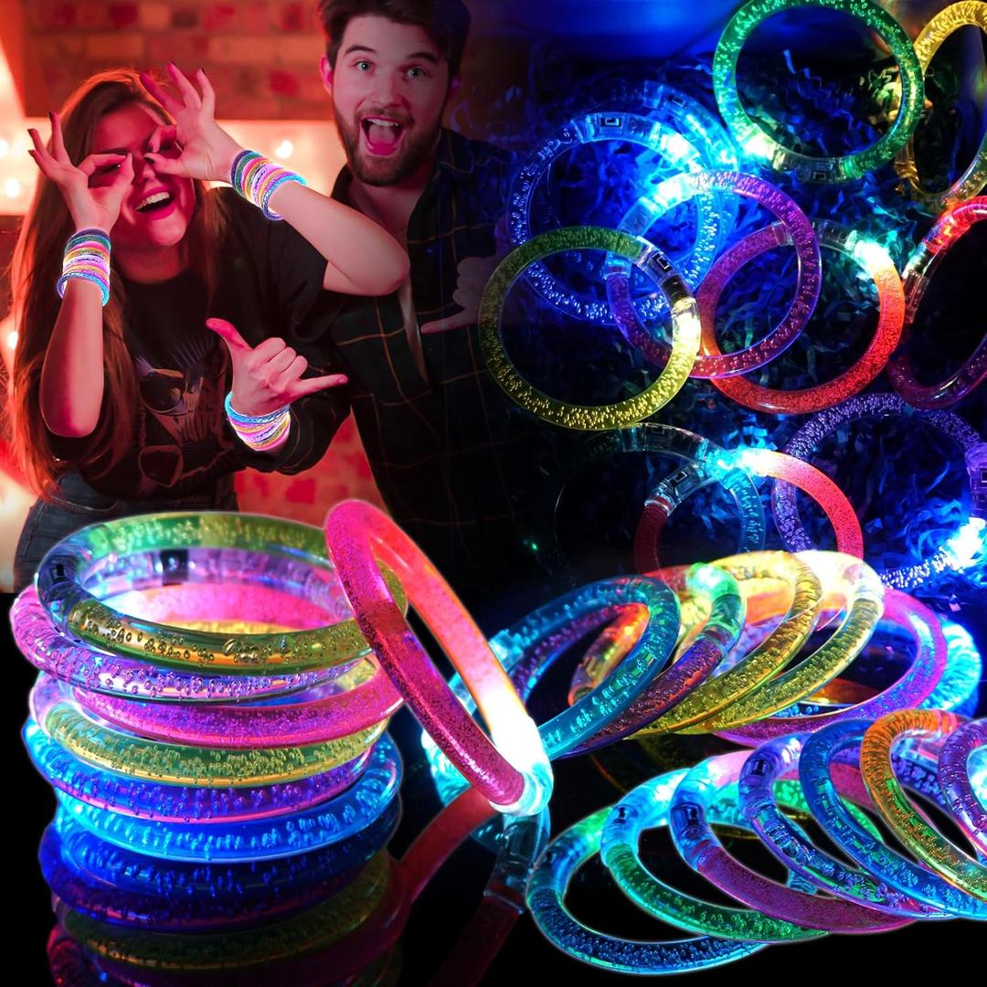 OLUPP 28 Pack Glow Bracelets, Glow in the Dark Party Supplies, 6 Color LED Light Up Bracelets for Adults & Kids Birthday Party Favors, Concert, New Year, Carnival, Raves