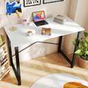 OLIXIS 55 Inch Computer Office Desk for Small Spaces, Writing Gaming Work Desk Modern Study Table with Metal Frame Home Bedroom, White