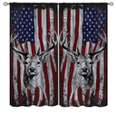 Deer American Flag Curtains, Thermal Insulated Printed Curtain Camouflage Rustic Patriotic Deer Big Antler Old Forest Retro Window Drapes for Bedroom Living Room 42" W X 54" L