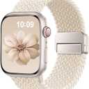 Braided Stretchy Band Compatible with Apple Watch Bands 38mm 40mm 41mm 42mm 46mm 44mm 45mm 49mm for Women Men, Nylon Sport Strap Solo Loop for iWatch bands Series SE 11 10 9 8 7 6 5 4 3 Ultra 3 2 1 (Starlight)