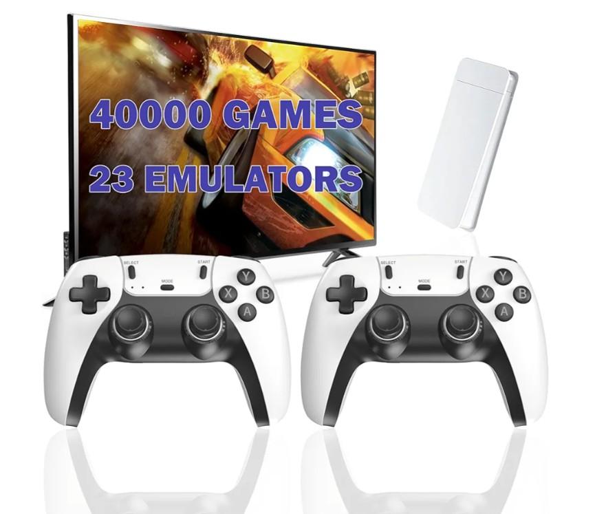 Wireless Retro Game Console Stick with 40000+ Games, Video Game Console 23+ Emulators Classic Games, 4K HDMI Output for TV, Plug & Play Retro Gaming Stick with Dual 2.4G Controllers