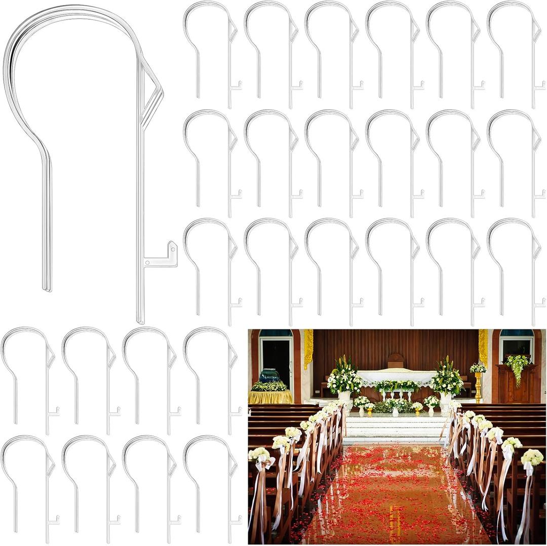 Vercraft 24 Pcs Wedding Church Pew Clips Bulk Heavy Duty Plastic Hooks Clear Chair Wreath Hanger Pew Flower Holders for Wedding Ceremony Church Aisle Chair Table Bow Garland Decorations