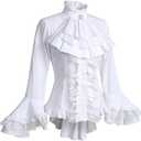 Gothic Victorian Blouse for Women Sweet Lolita Shirt High Low Irregular Ruffles Lotus Hem Medieval Tops (US, Alpha, 3X-Large, Regular, Regular, White)