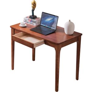 Solid Wood Desk with Drawers, Home Office Desk for Small Spaces, Gaming Work Study Desk, Student PC Desk for Bedroom, Easy to Assemble (Cherry Color, 31.5 inch)