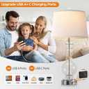 Hamucd 3-Way Dimmable Touch Control Clear Grey Glass Table Lamps Set of 2 with USB A+C for Modern Comtemporary Bedroom Nightstand Living Room Decor(Bulbs Included) (Clear)